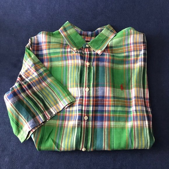 Ralph Lauren XXL Mens Short Sleeve Green Plaid Shirt - Picture 1 of 7